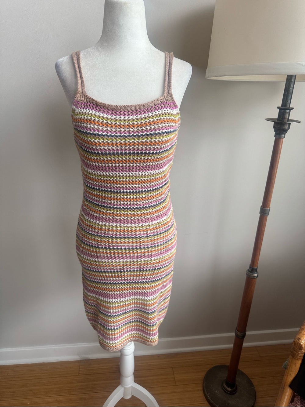 Olive + Oak Crochet Knit Colorful Lined Dress Sz small - EUC